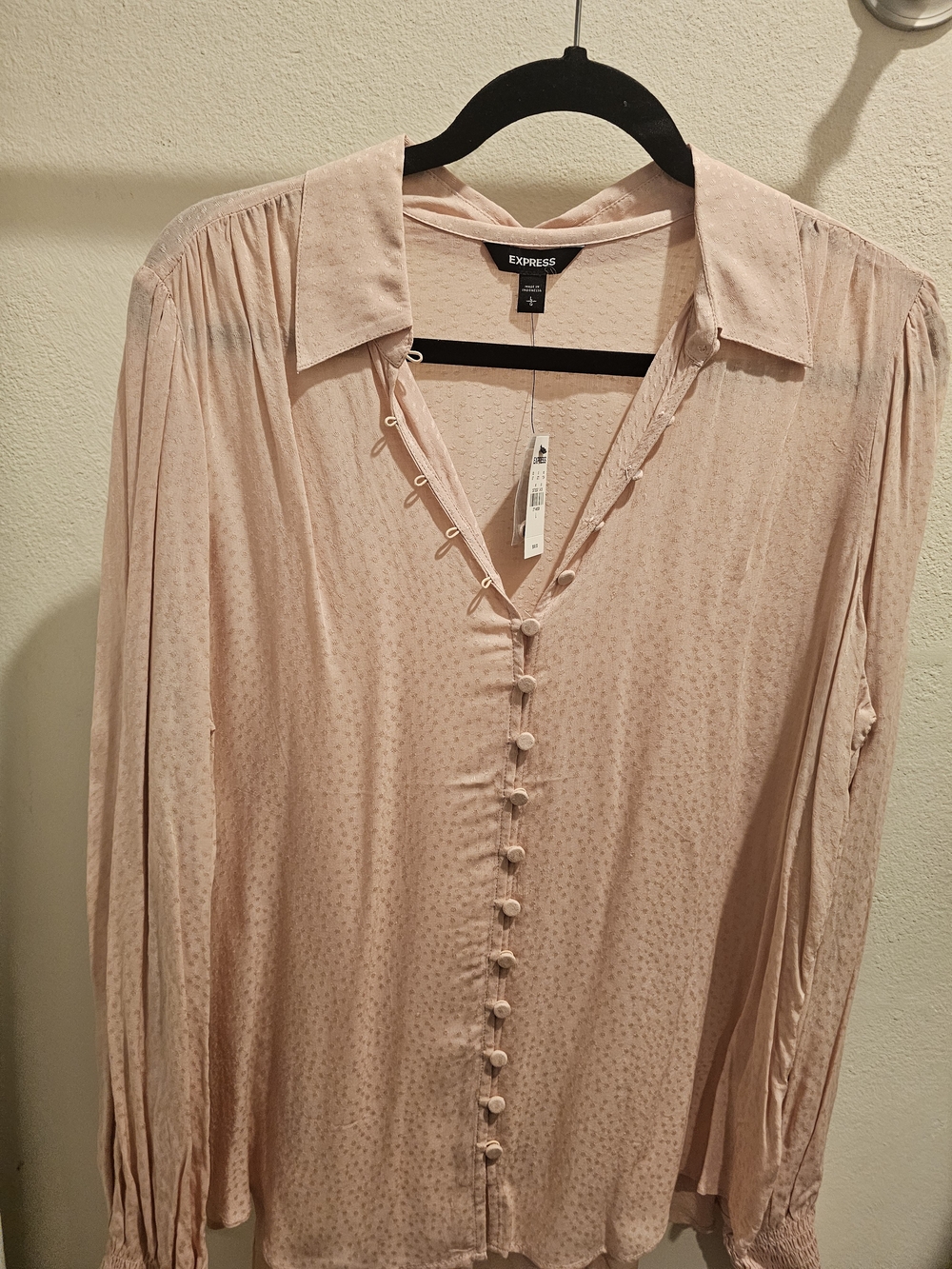 Express Soft Blush Pink Button-Front Long Sleeve Blouse